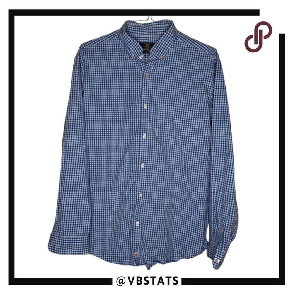 Vineyard Vines Mens Plaid Classic Fit Murray Button Up Shirt Blue White Size XL